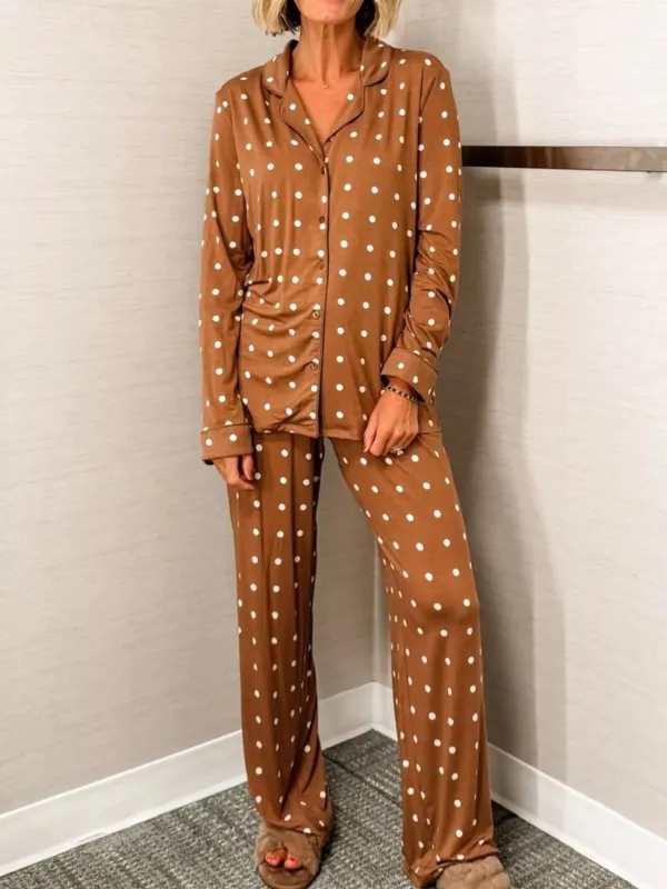 Polka Dot Button-Down Top and Pants Lounge Set sold by Charming Charlie