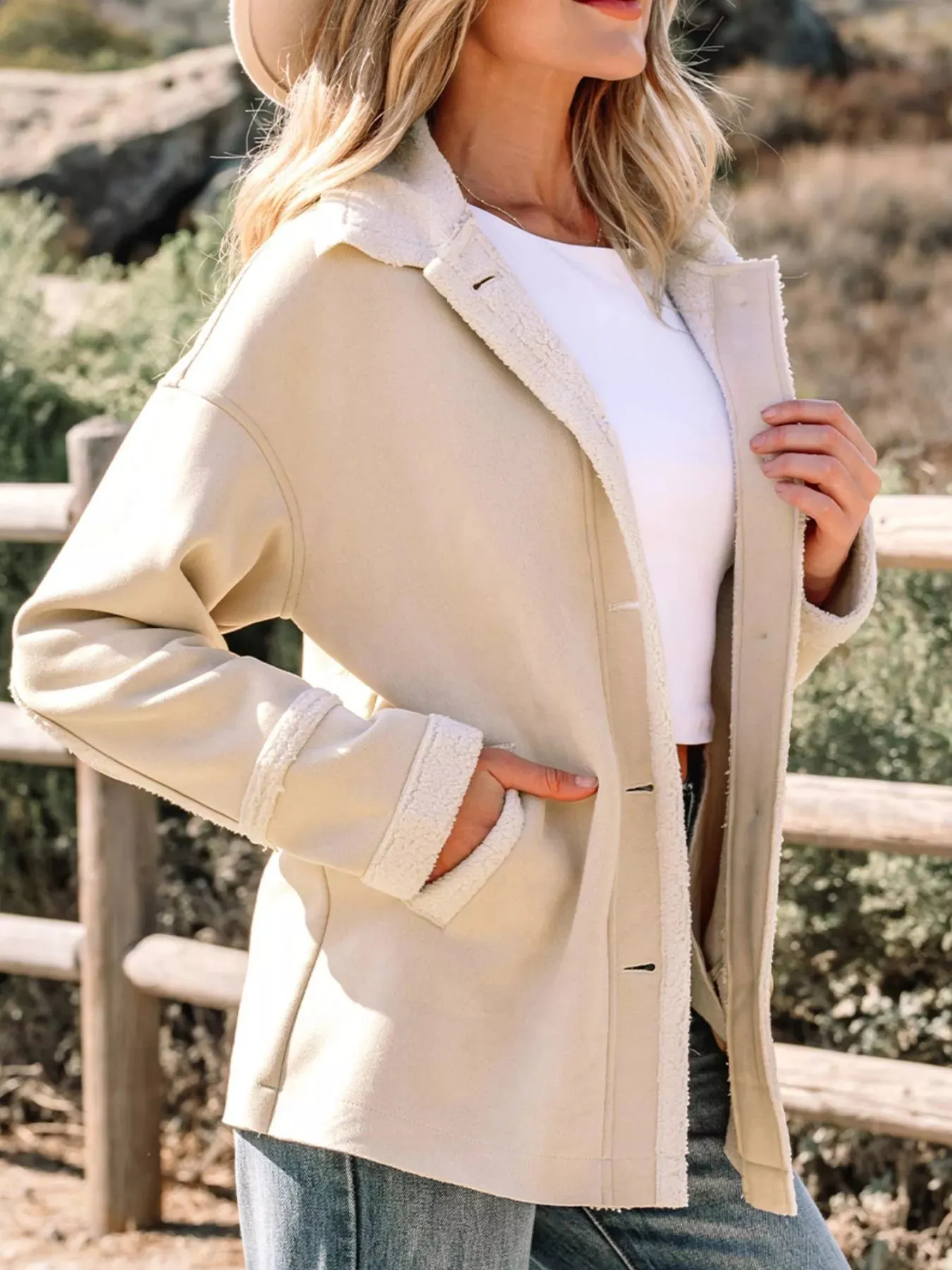 Suede Sherpa Lined Western Loose Jacket sold by Charming Charlie product image thumbnail 4