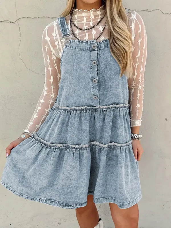 Tiered Flowy Overall Denim Dress sold by Charming Charlie