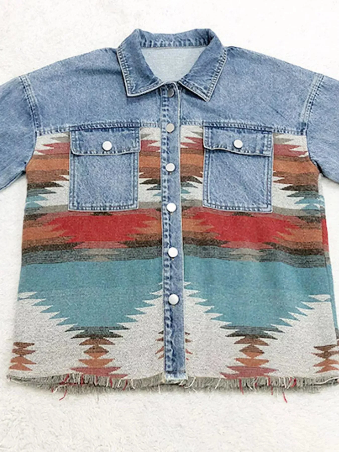 Printed Botton Down Long Sleeve Denim Jacket sold by Charming Charlie product image thumbnail 5