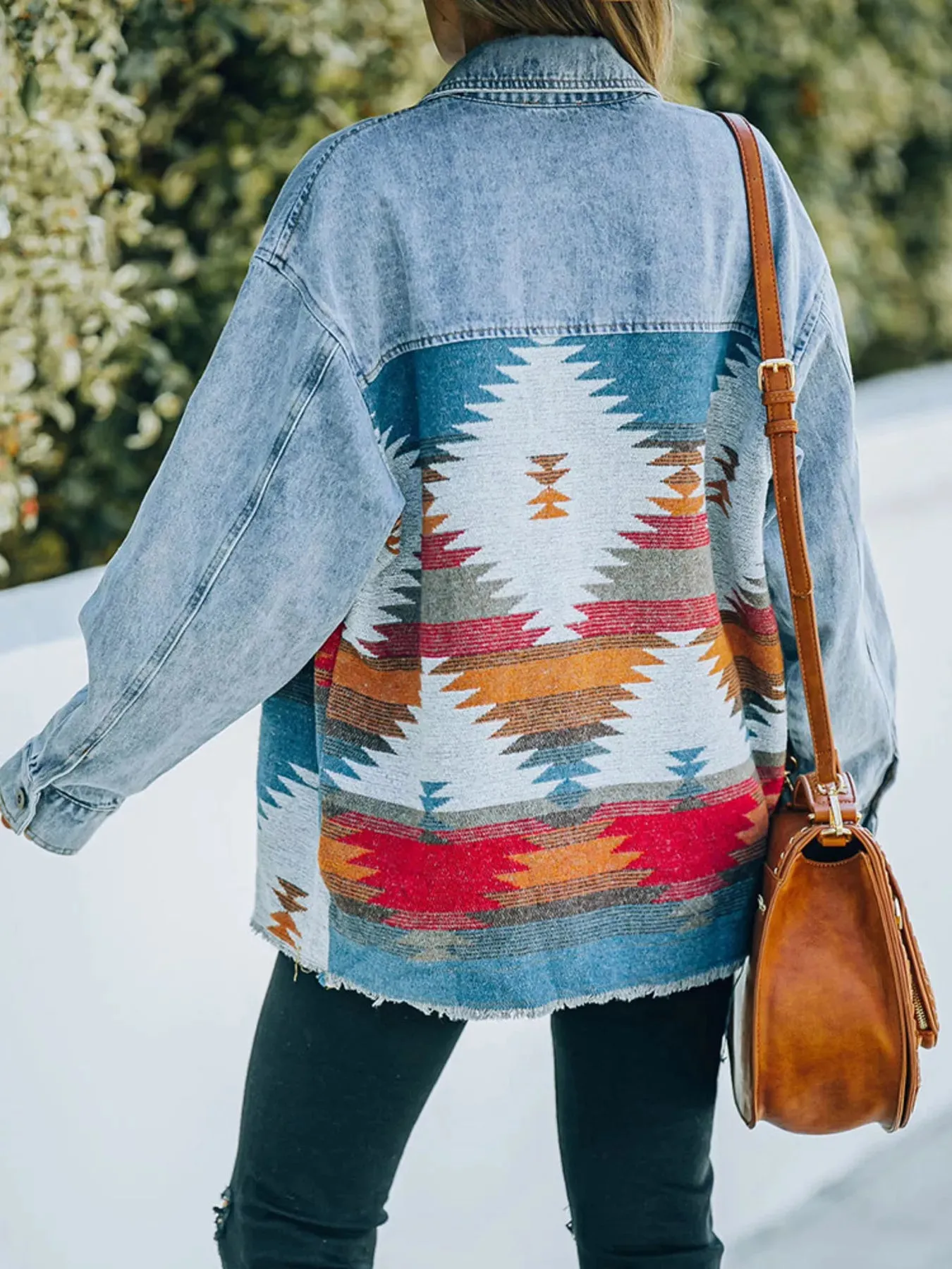 Printed Botton Down Long Sleeve Denim Jacket sold by Charming Charlie product image thumbnail 3