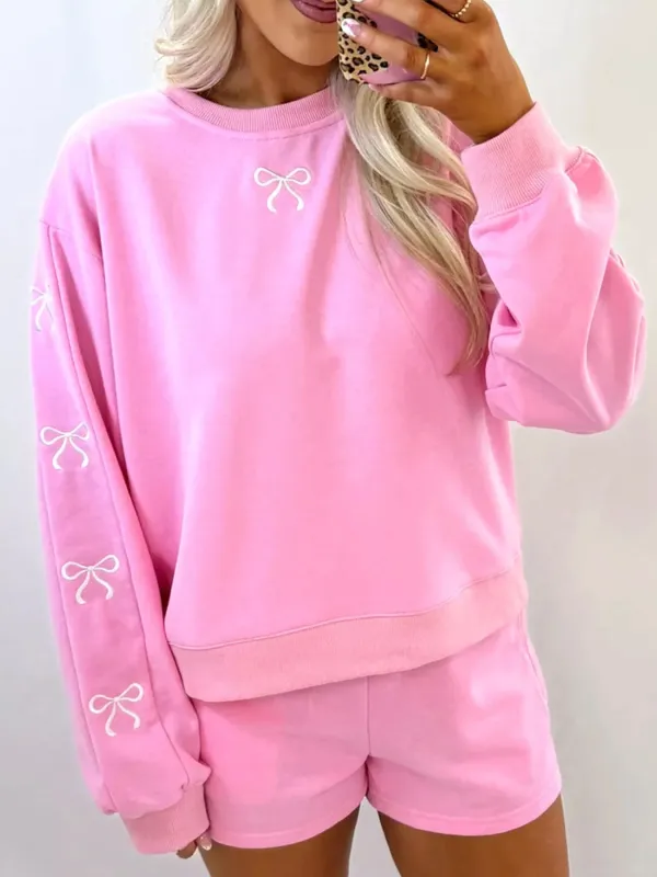 Bow Embroidered Round Neck Top and Shorts Set sold by Charming Charlie