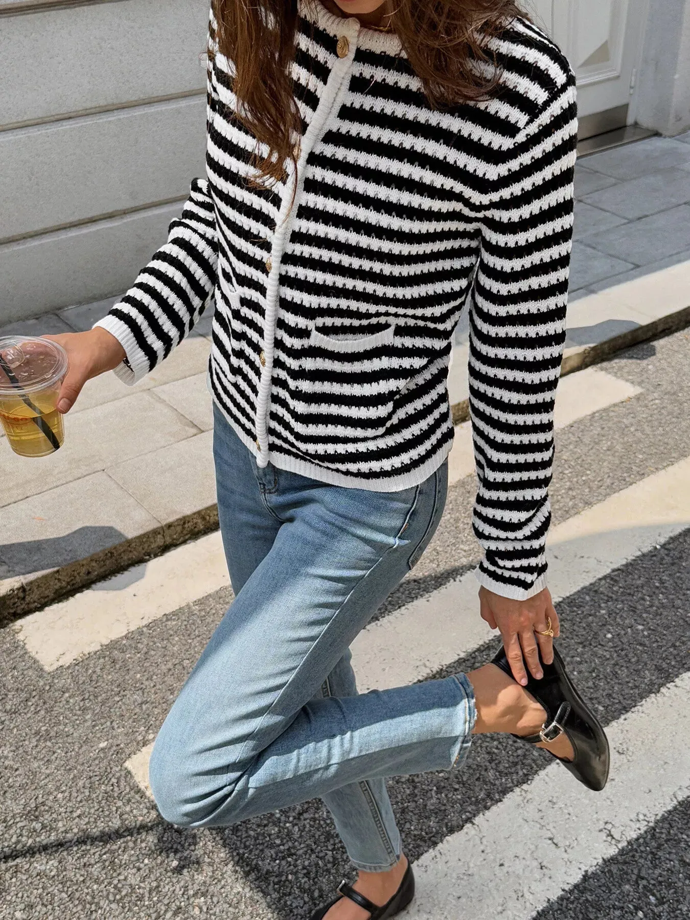 Striped Knit Cardigan with Gold Buttons sold by Charming Charlie product image thumbnail 4