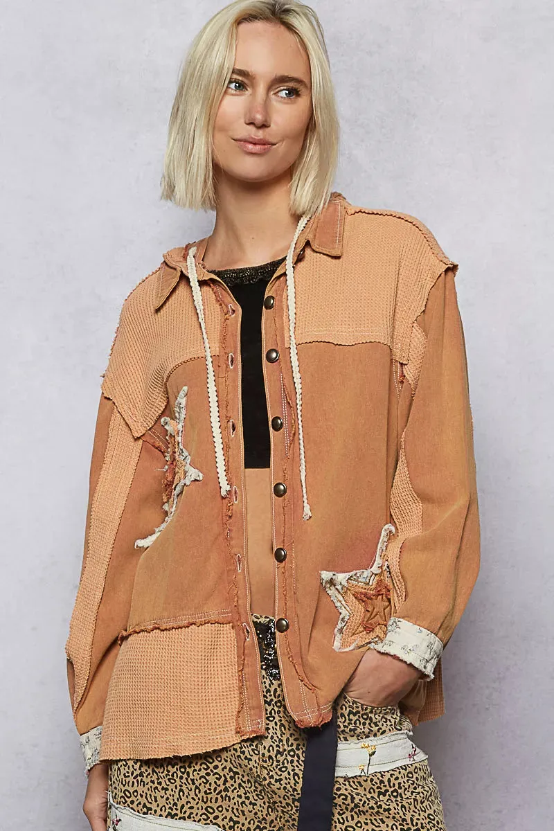 POL Button Down Hooded Jacket with with Star Patch Pattern sold by Charming Charlie product image thumbnail 2