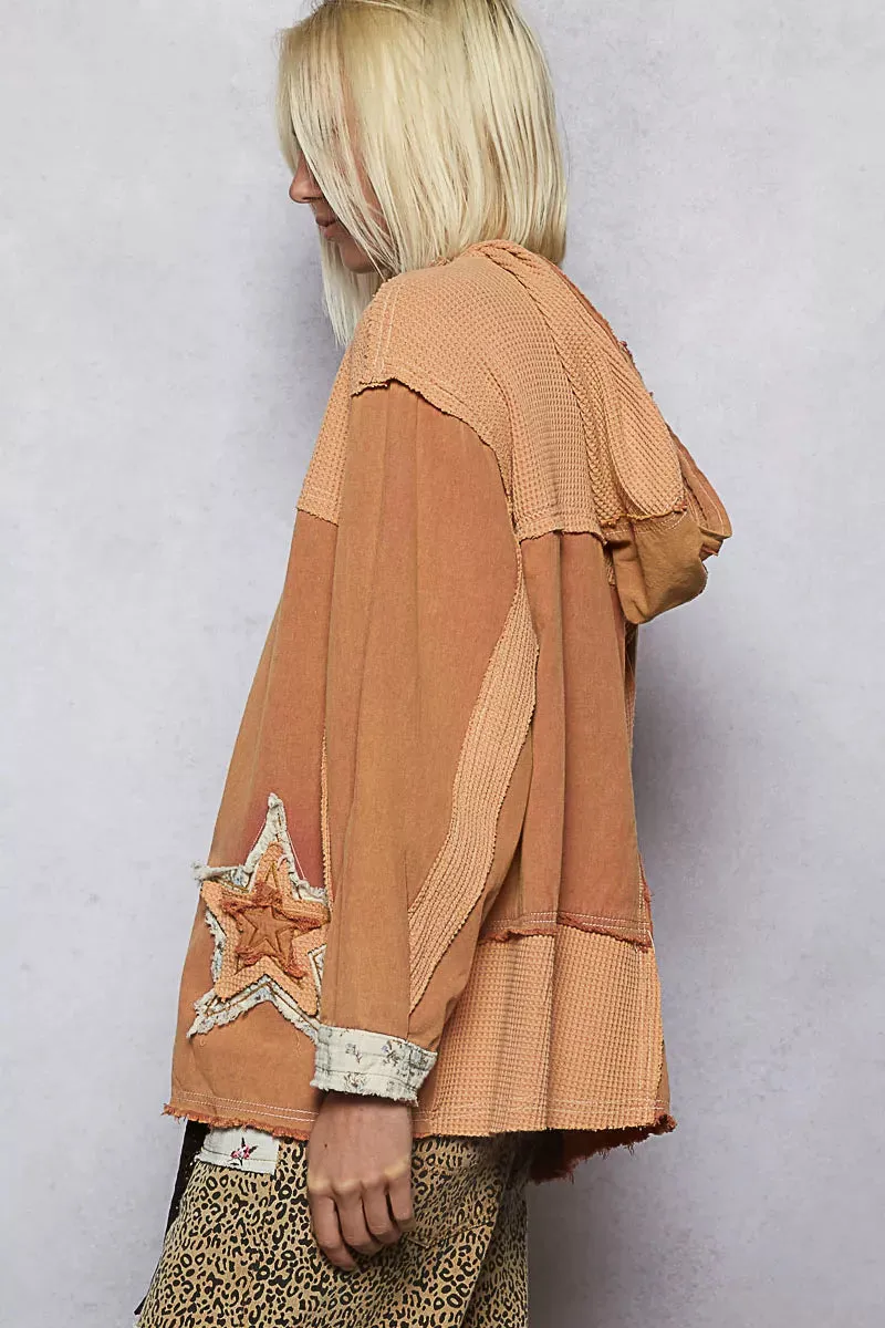 POL Button Down Hooded Jacket with with Star Patch Pattern sold by Charming Charlie product image thumbnail 3