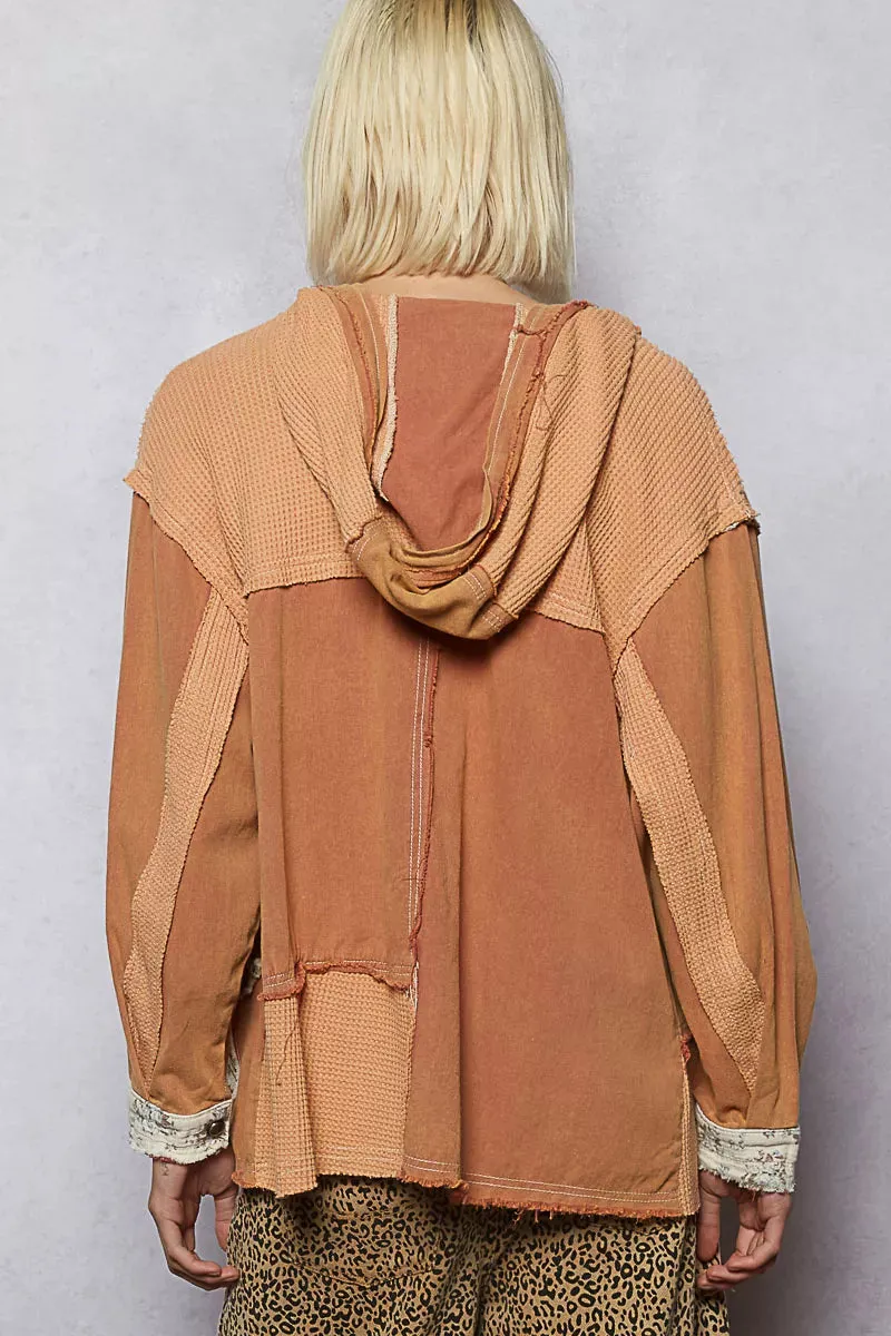 POL Button Down Hooded Jacket with with Star Patch Pattern sold by Charming Charlie product image thumbnail 4