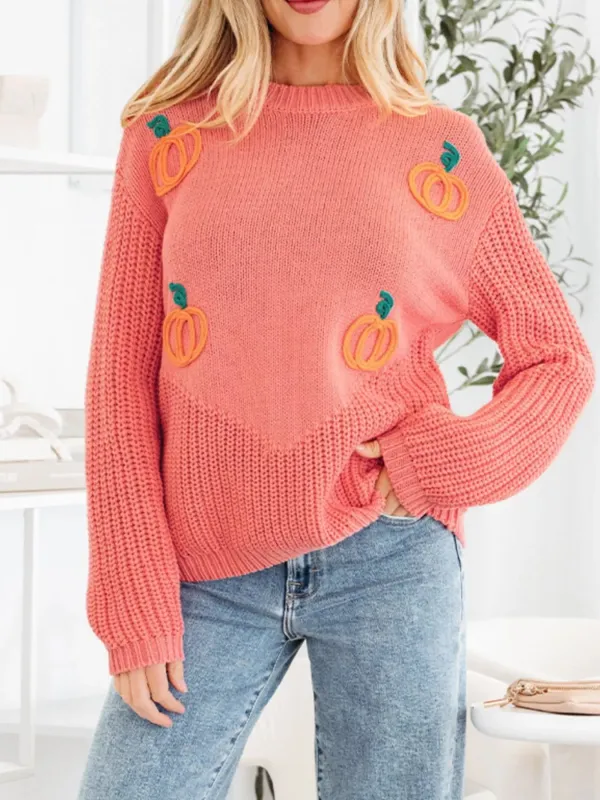 Pumpkin Embroidered Thanksgiving Holiday Sweater sold by Charming Charlie