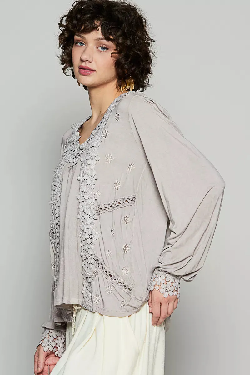 POL Floral Embroidery Woven Top with Lace Trim sold by Charming Charlie product image thumbnail 3