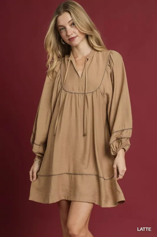 Umgee Boho Peasant Mini Dress with Trim Detail made by Trendsi
