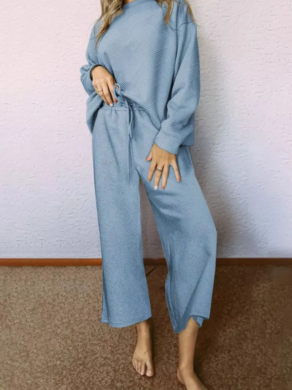 Loose Textured Top and Pants 2pcs Outfit Set made by Trendsi