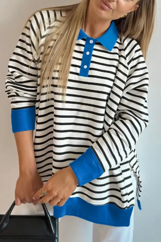 Striped Polo Collar Long Sleeve Sweatshirt sold by Charming Charlie