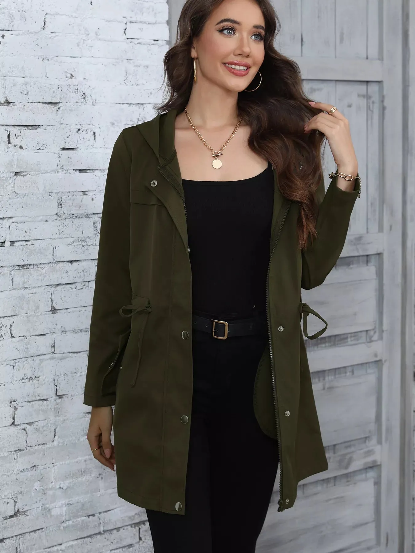 Hooded Drawstring Waist Casual Outerwear sold by Charming Charlie product image thumbnail 4