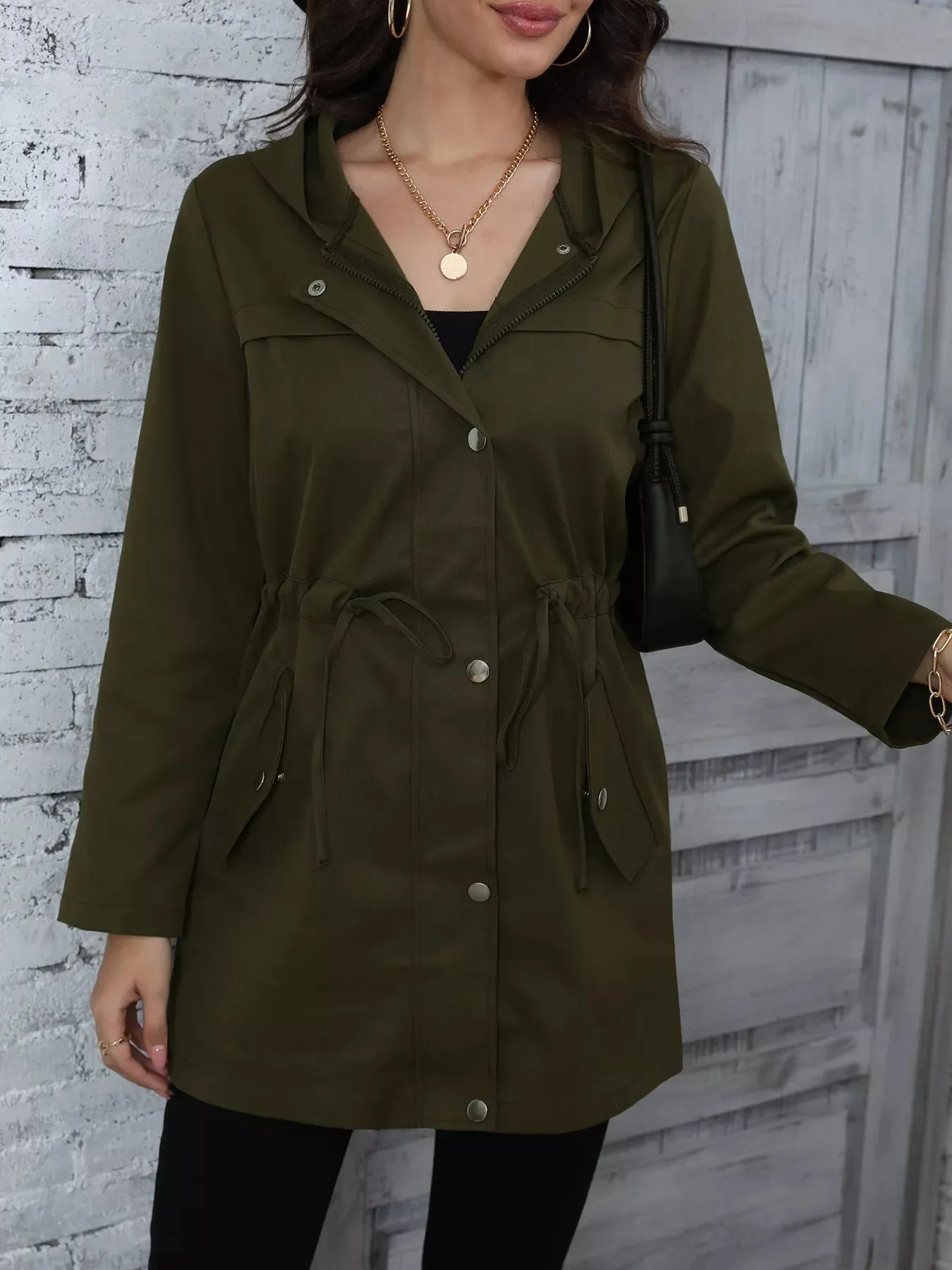 Hooded Drawstring Waist Casual Outerwear sold by Charming Charlie