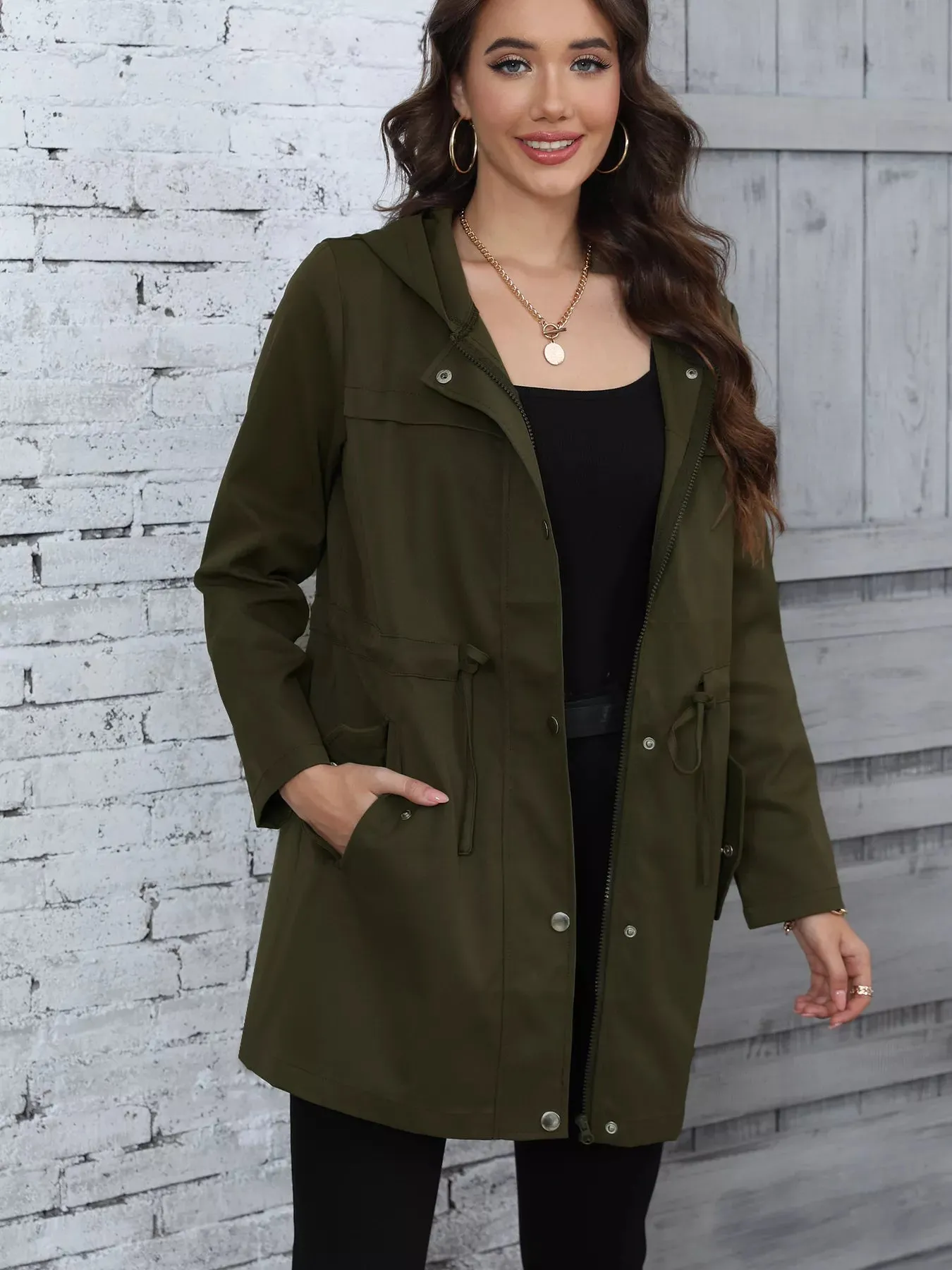 Hooded Drawstring Waist Casual Outerwear sold by Charming Charlie product image thumbnail 5