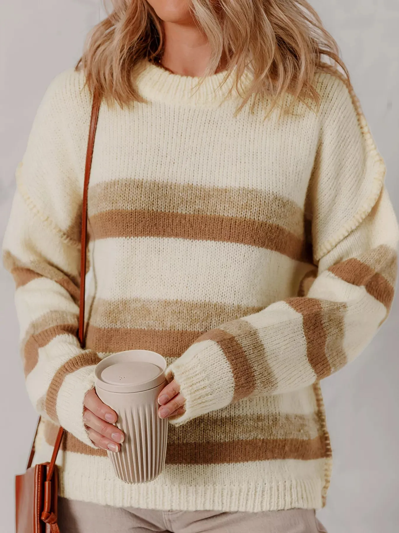 Stripe Exposed Seam Drop Shoulder Knit Baggy Sweater sold by Charming Charlie product image thumbnail 3