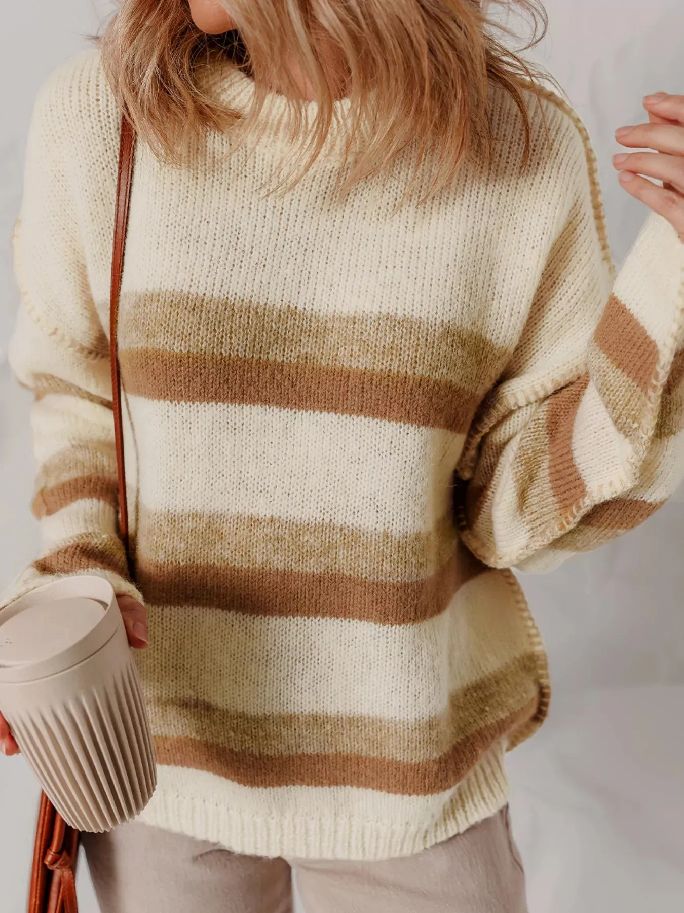 Stripe Exposed Seam Drop Shoulder Knit Baggy Sweater sold by Charming Charlie product image thumbnail 4