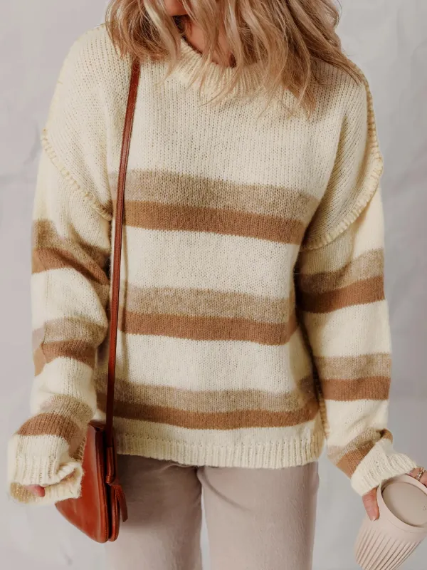 Stripe Exposed Seam Drop Shoulder Knit Baggy Sweater sold by Charming Charlie