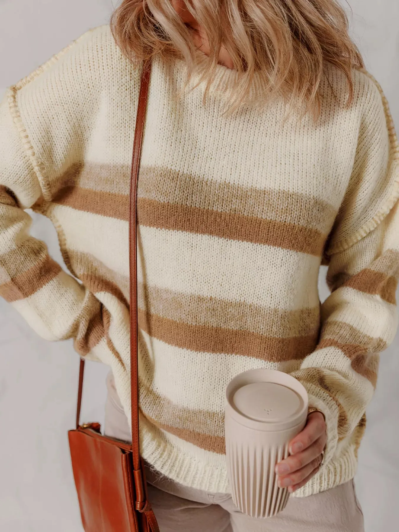 Stripe Exposed Seam Drop Shoulder Knit Baggy Sweater sold by Charming Charlie product image thumbnail 5