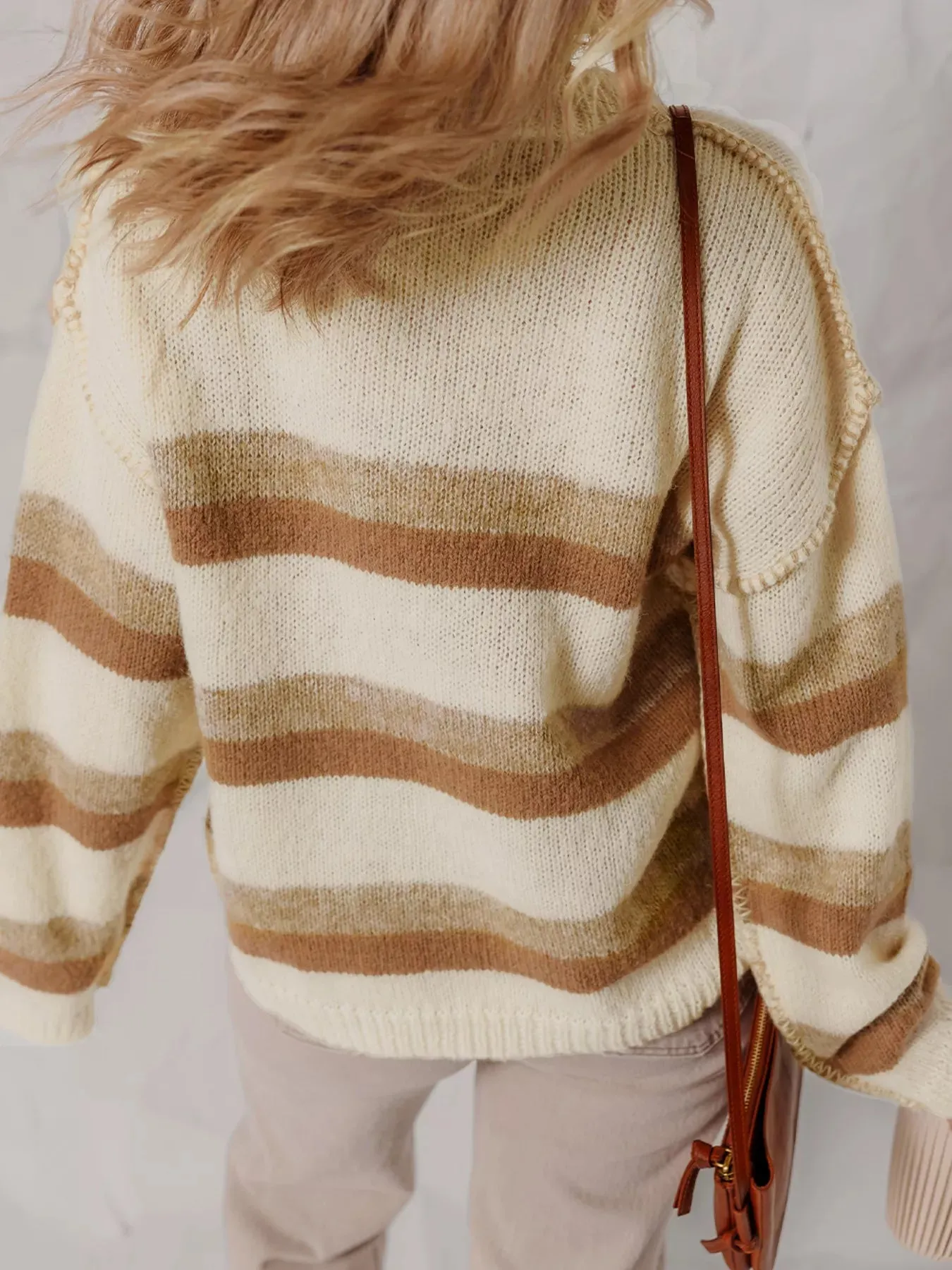 Stripe Exposed Seam Drop Shoulder Knit Baggy Sweater sold by Charming Charlie product image thumbnail 2
