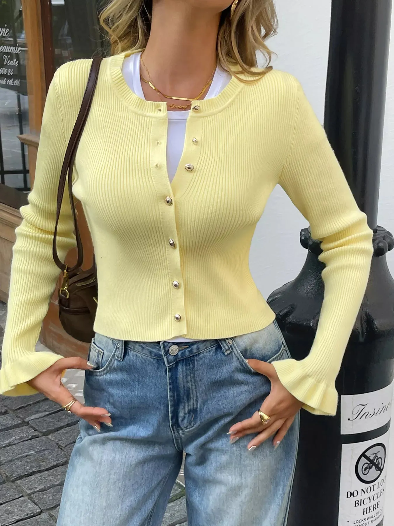 Ribbed Knit Button-Down Cardigan sold by Charming Charlie product image thumbnail 4