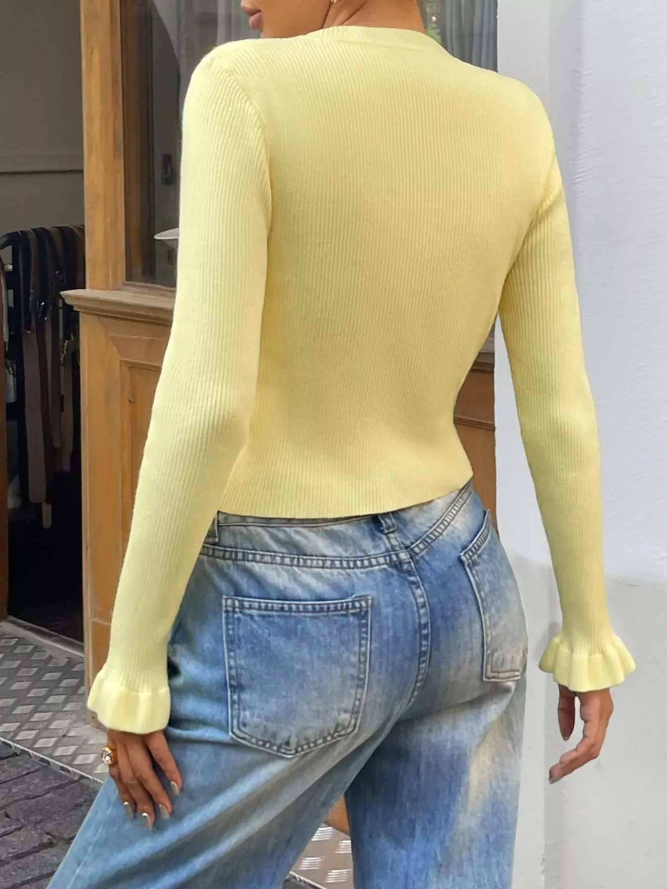 Ribbed Knit Button-Down Cardigan sold by Charming Charlie product image thumbnail 5