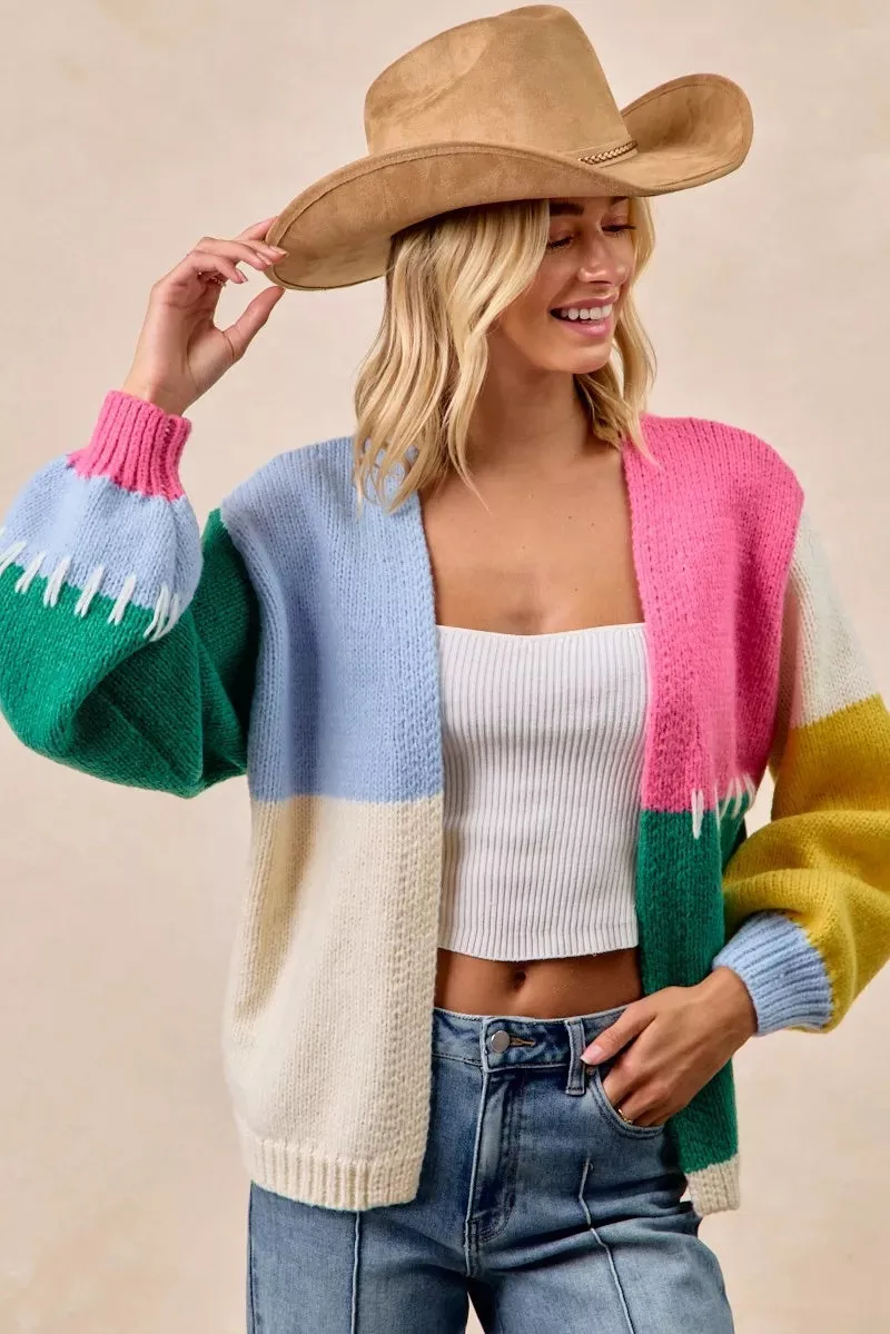 BiBi Color Block Open Front Sweater Cardigan sold by Charming Charlie product image thumbnail 2
