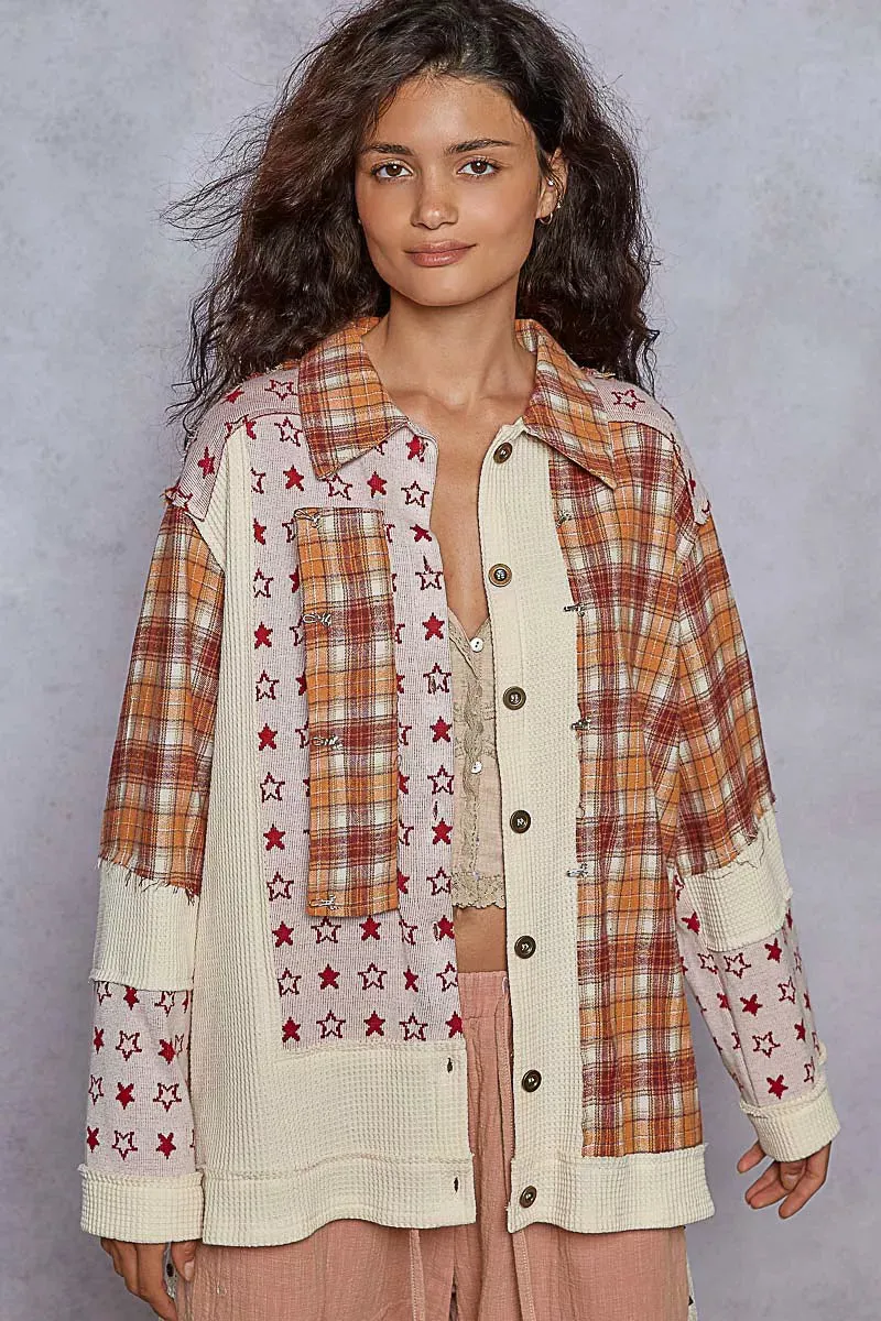 POL Plaid Contrast Button Down Shacket sold by Charming Charlie product image thumbnail 3