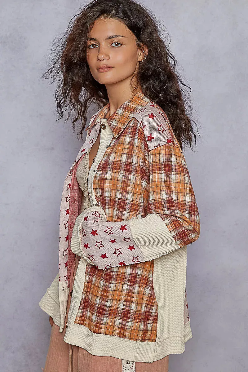 POL Plaid Contrast Button Down Shacket sold by Charming Charlie product image thumbnail 4