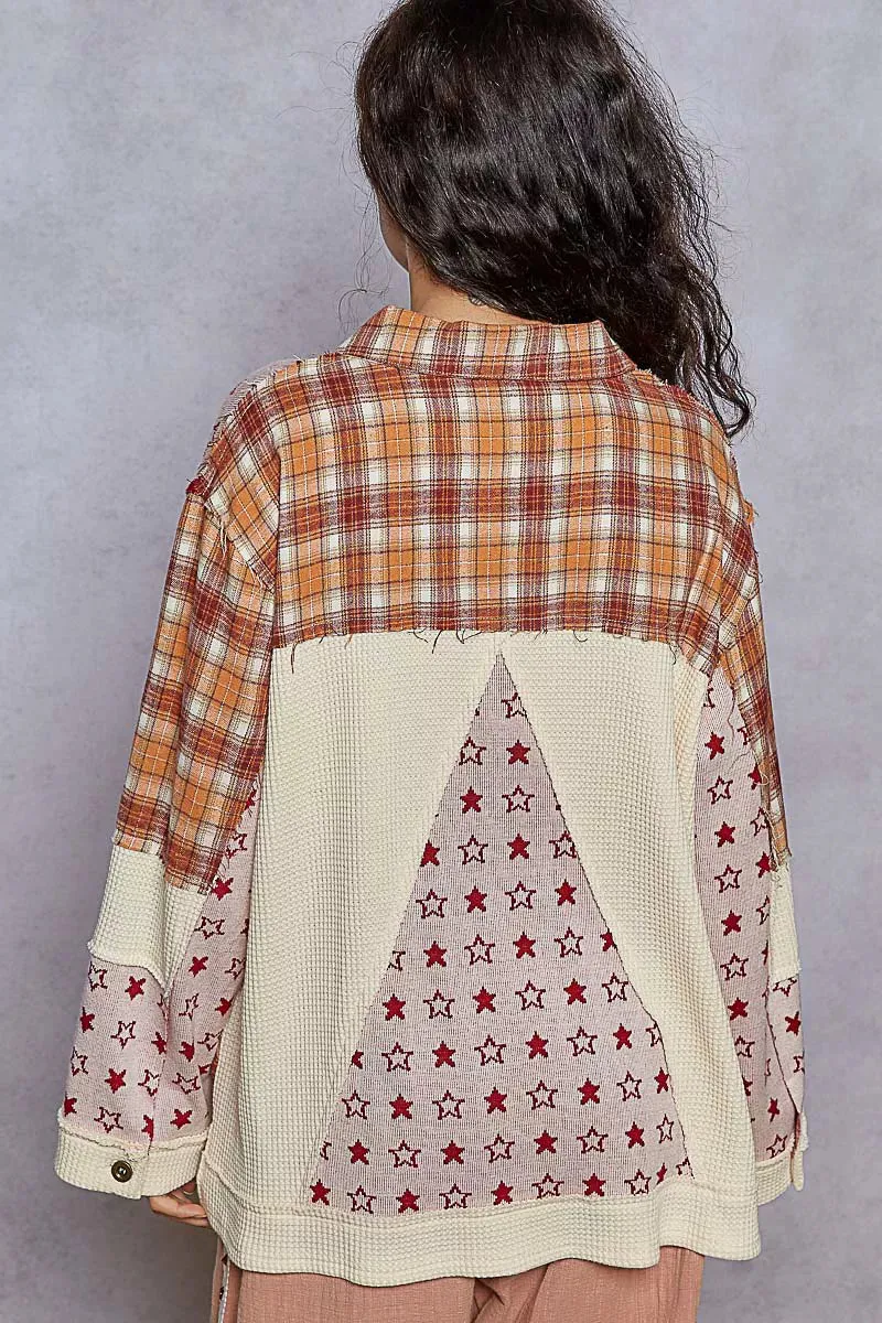 POL Plaid Contrast Button Down Shacket sold by Charming Charlie product image thumbnail 2