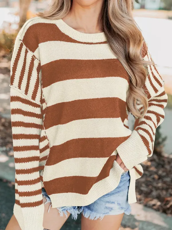 Stripe Drop Shoulder Sleeve Patchwork Baggy Sweater sold by Charming Charlie