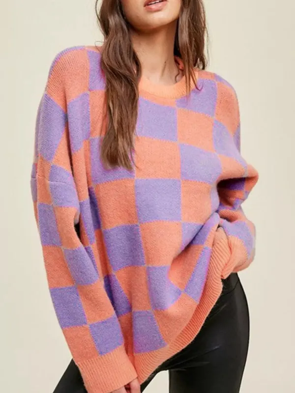 Checkerboard Chic Round Neck Sweater sold by Charming Charlie