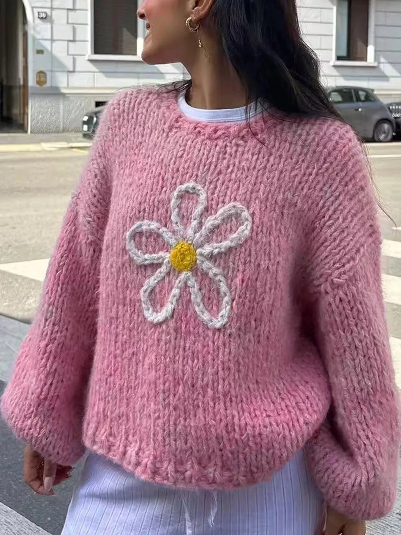 Flower Round Neck Dropped Shoulder Sweater sold by Charming Charlie product image thumbnail 5
