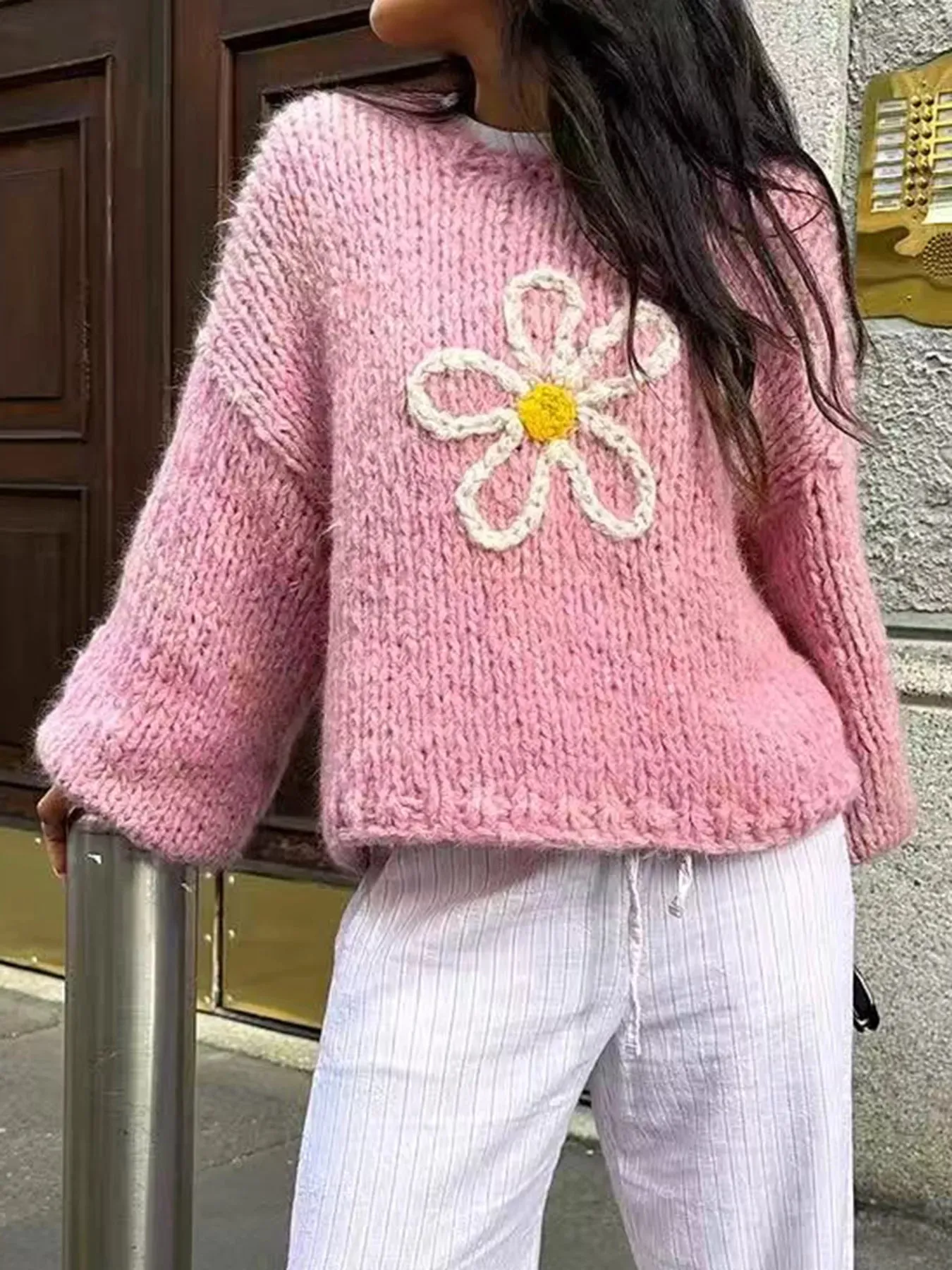 Flower Round Neck Dropped Shoulder Sweater sold by Charming Charlie product image thumbnail 2