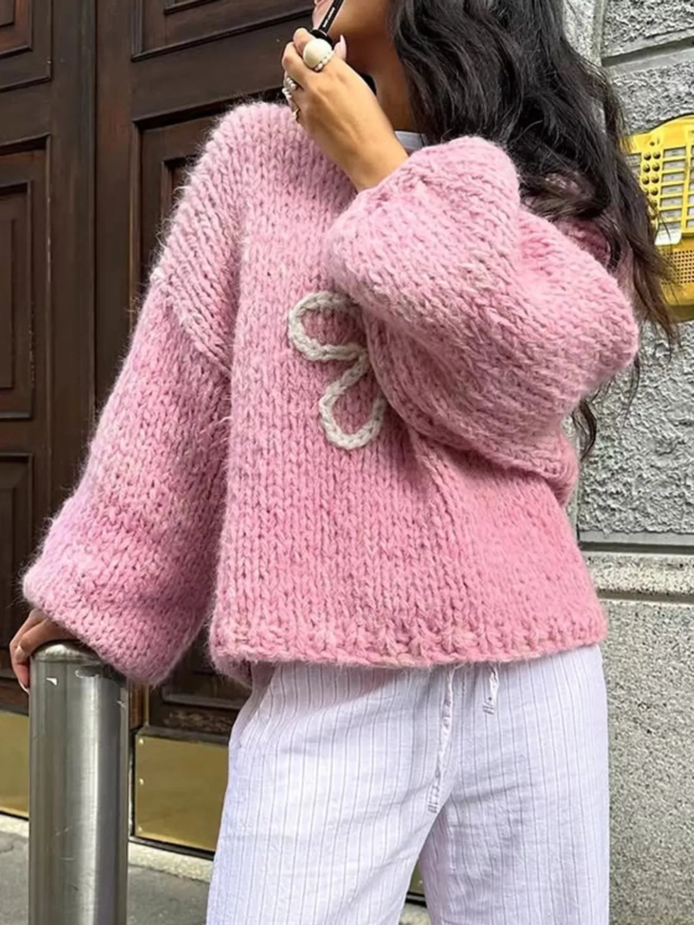 Flower Round Neck Dropped Shoulder Sweater sold by Charming Charlie product image thumbnail 3