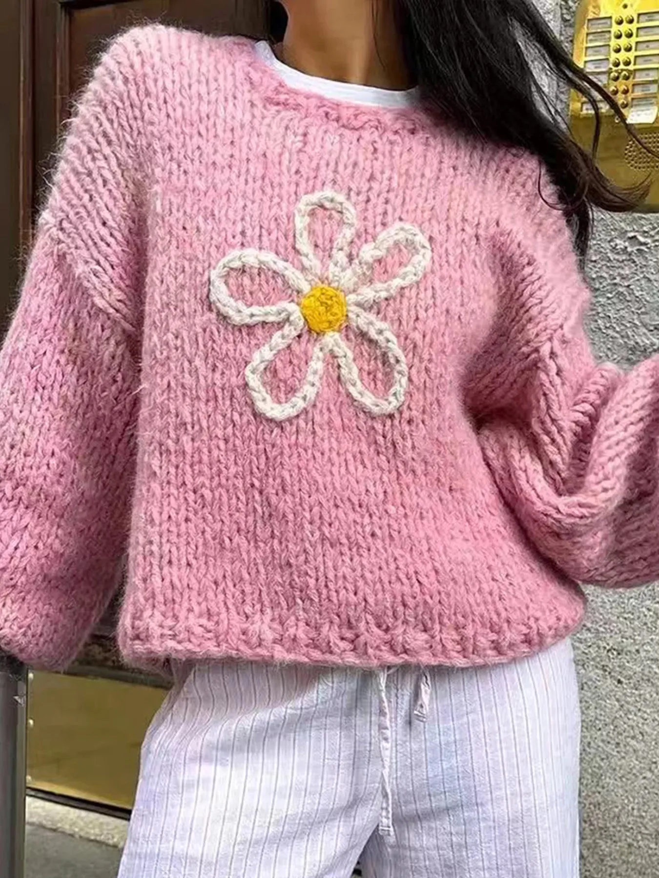 Flower Round Neck Dropped Shoulder Sweater sold by Charming Charlie product image thumbnail 4