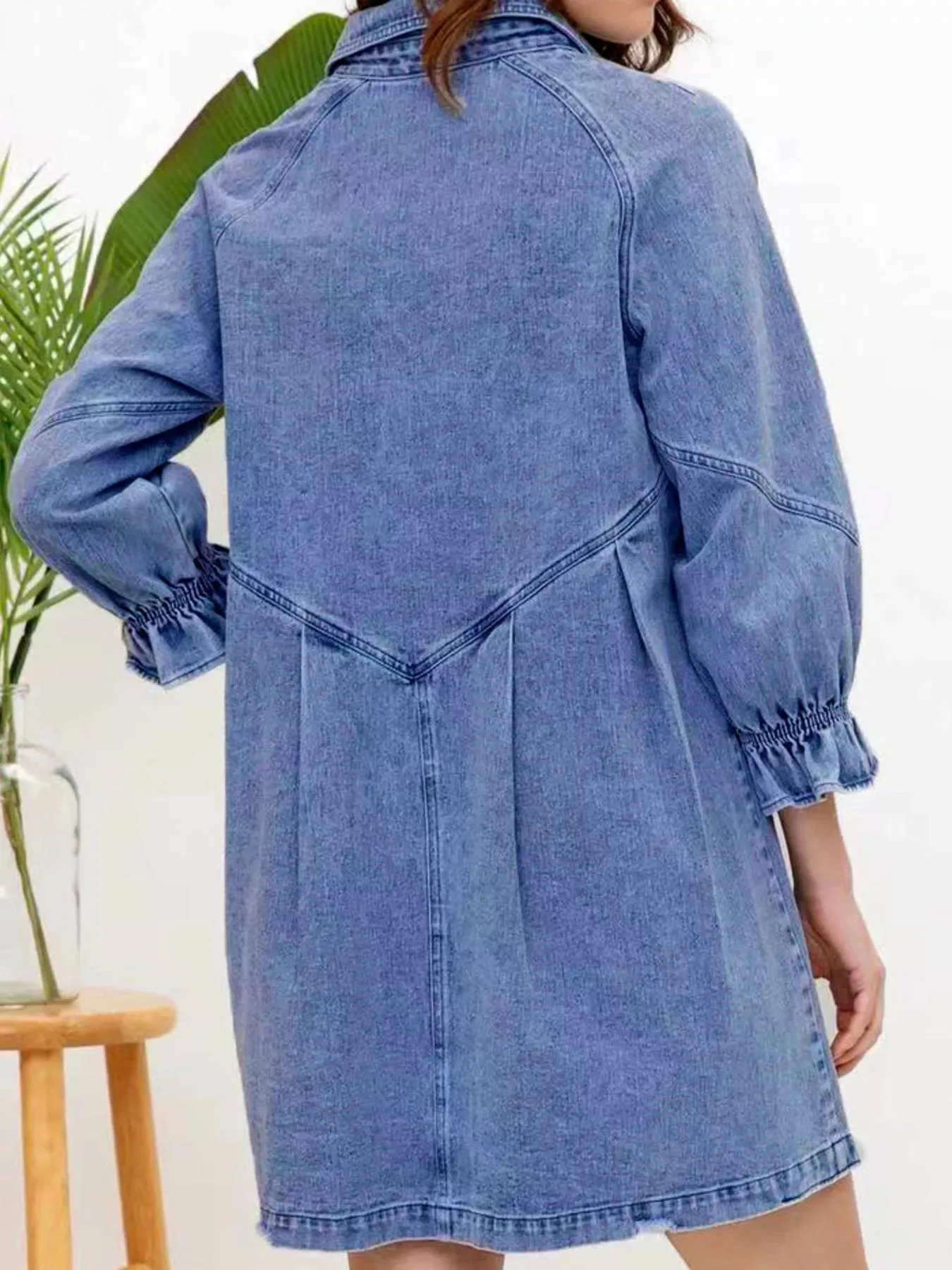 Ruffled Cuff Button-Down Denim Dress sold by Charming Charlie product image thumbnail 4