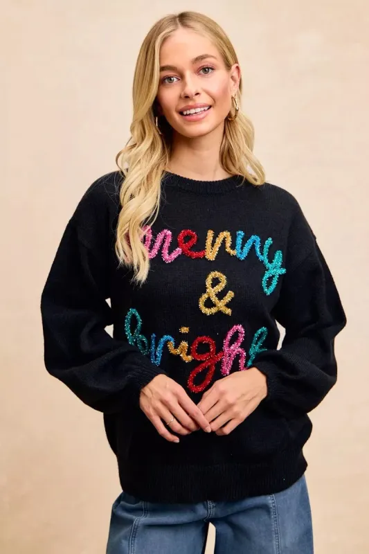 BiBi Tinsel Lettering Christmas Sweater sold by Charming Charlie