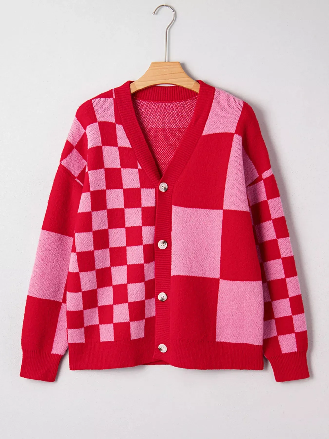 Checkerboard Knit Button-Down Cardigan sold by Charming Charlie product image thumbnail 3