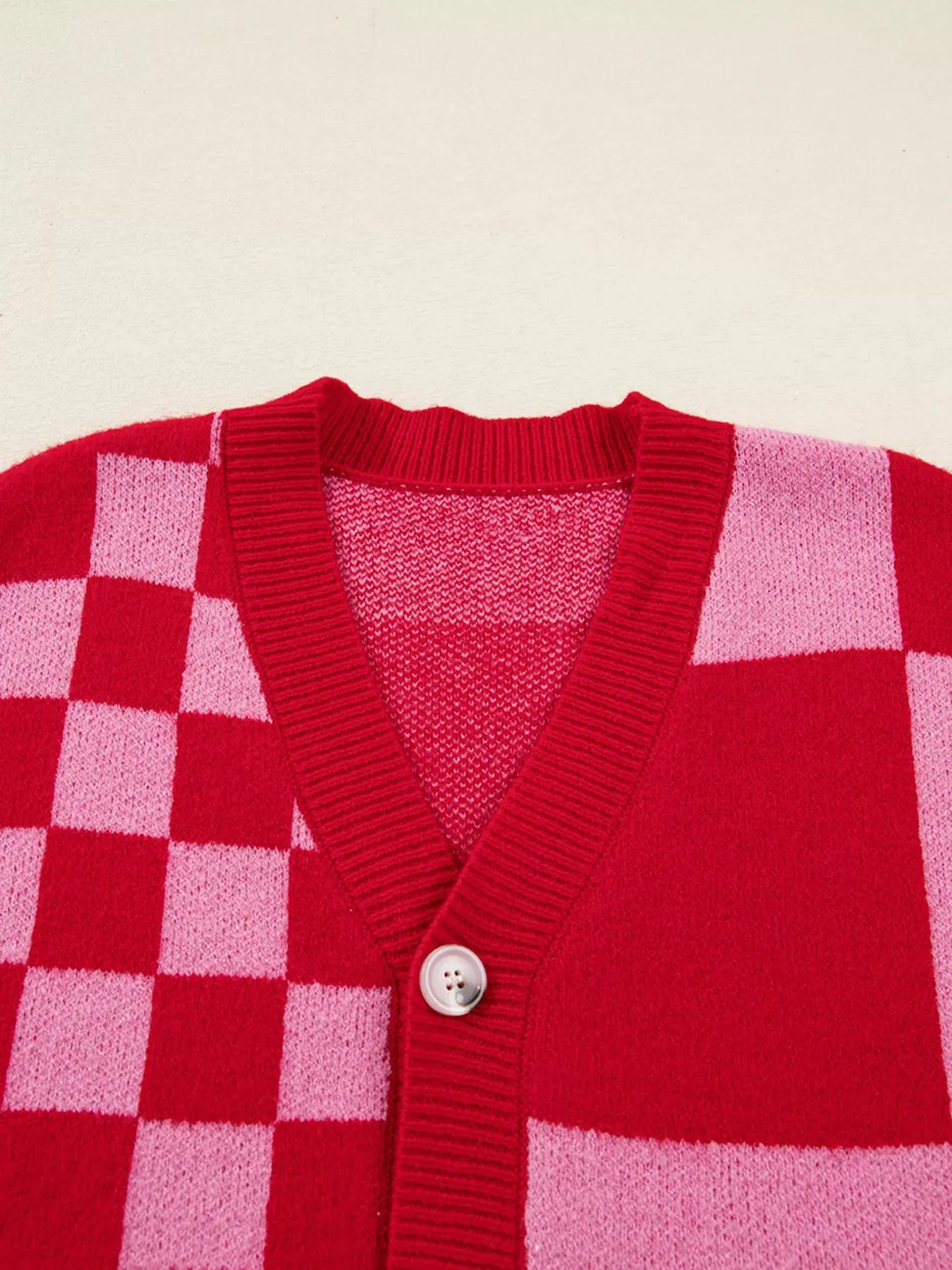 Checkerboard Knit Button-Down Cardigan sold by Charming Charlie product image thumbnail 5