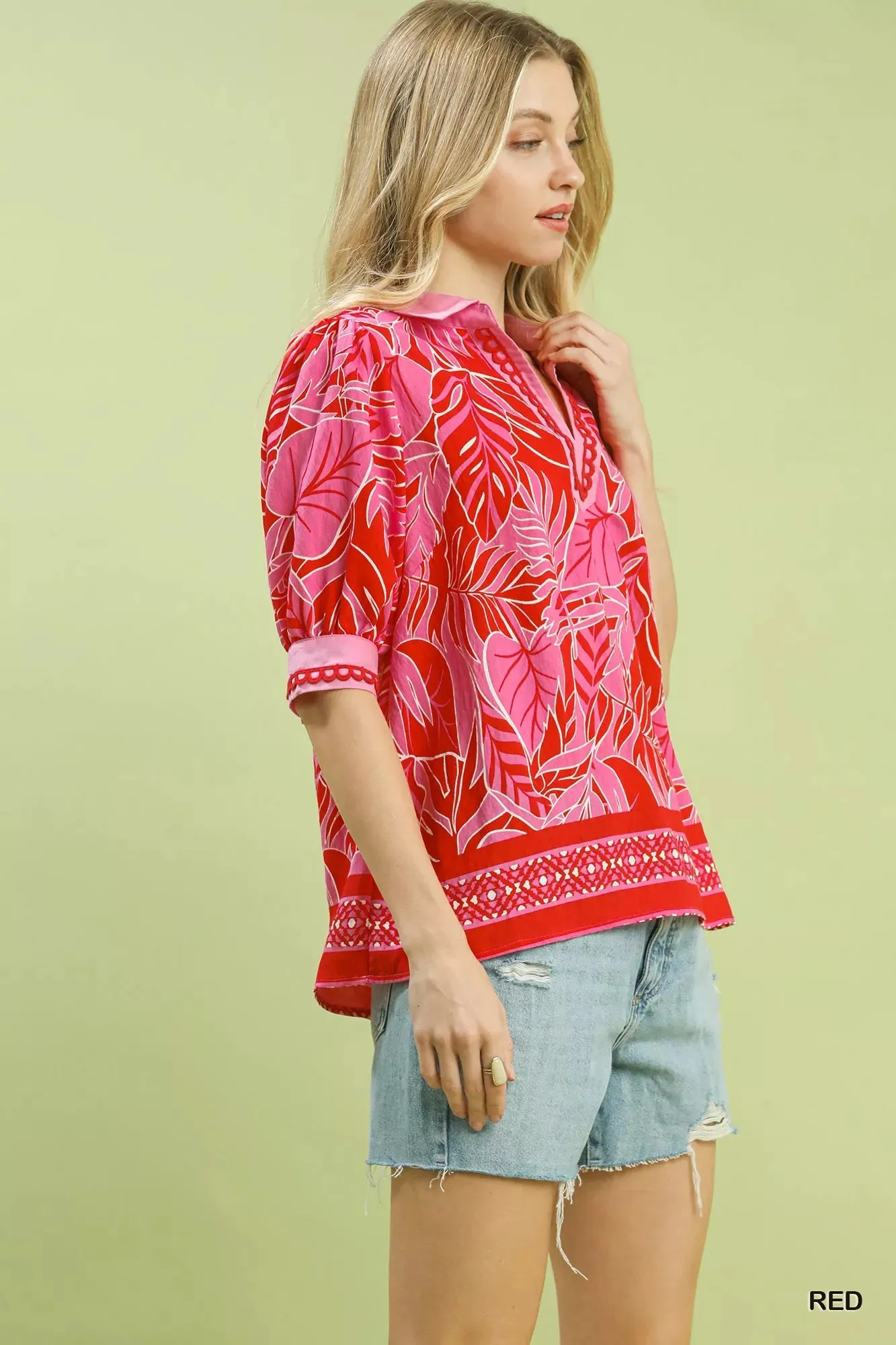Umgee Tropical Print Puff Sleeve Blouse sold by Charming Charlie product image thumbnail 2