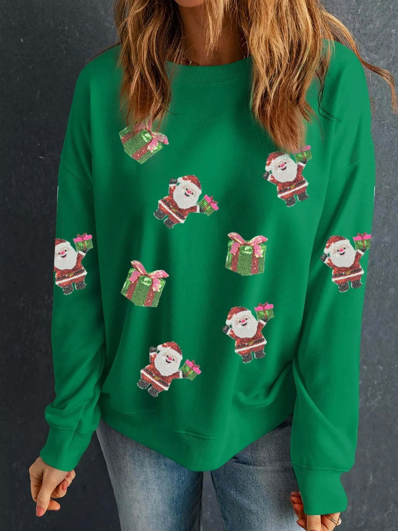 Santa Delivering Gifts Christmas Sequin Graphic Sweatshirt sold by Charming Charlie product image thumbnail 3