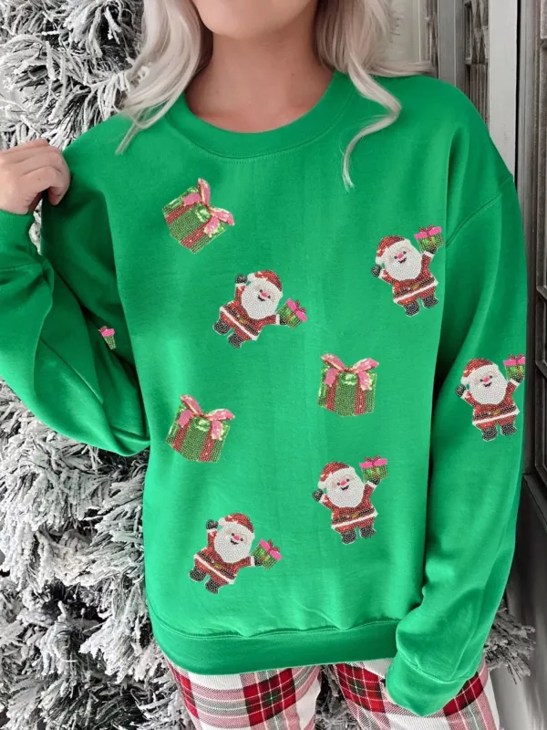 Santa Delivering Gifts Christmas Sequin Graphic Sweatshirt sold by Charming Charlie
