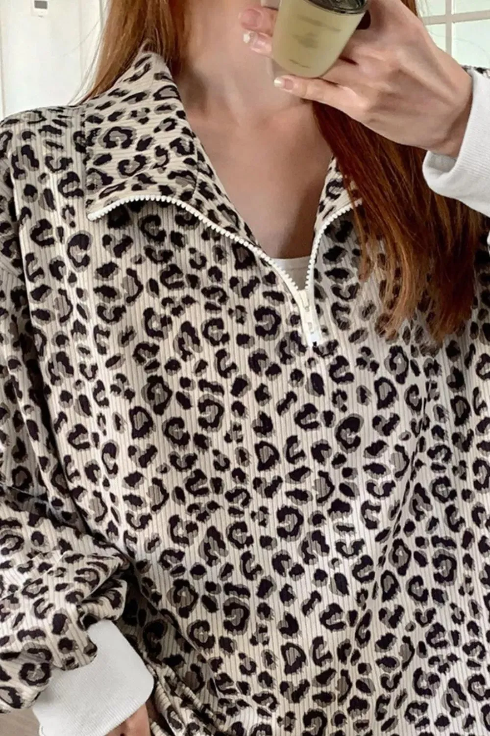 Leopard Print Quarter-Zip Sweatshirt sold by Charming Charlie product image thumbnail 2