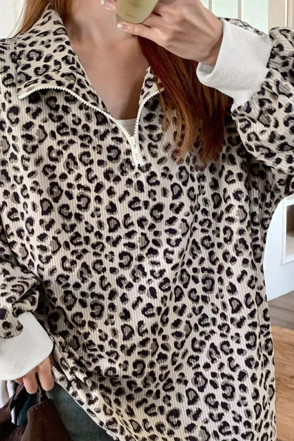 Leopard Print Quarter-Zip Sweatshirt sold by Charming Charlie product image thumbnail 3