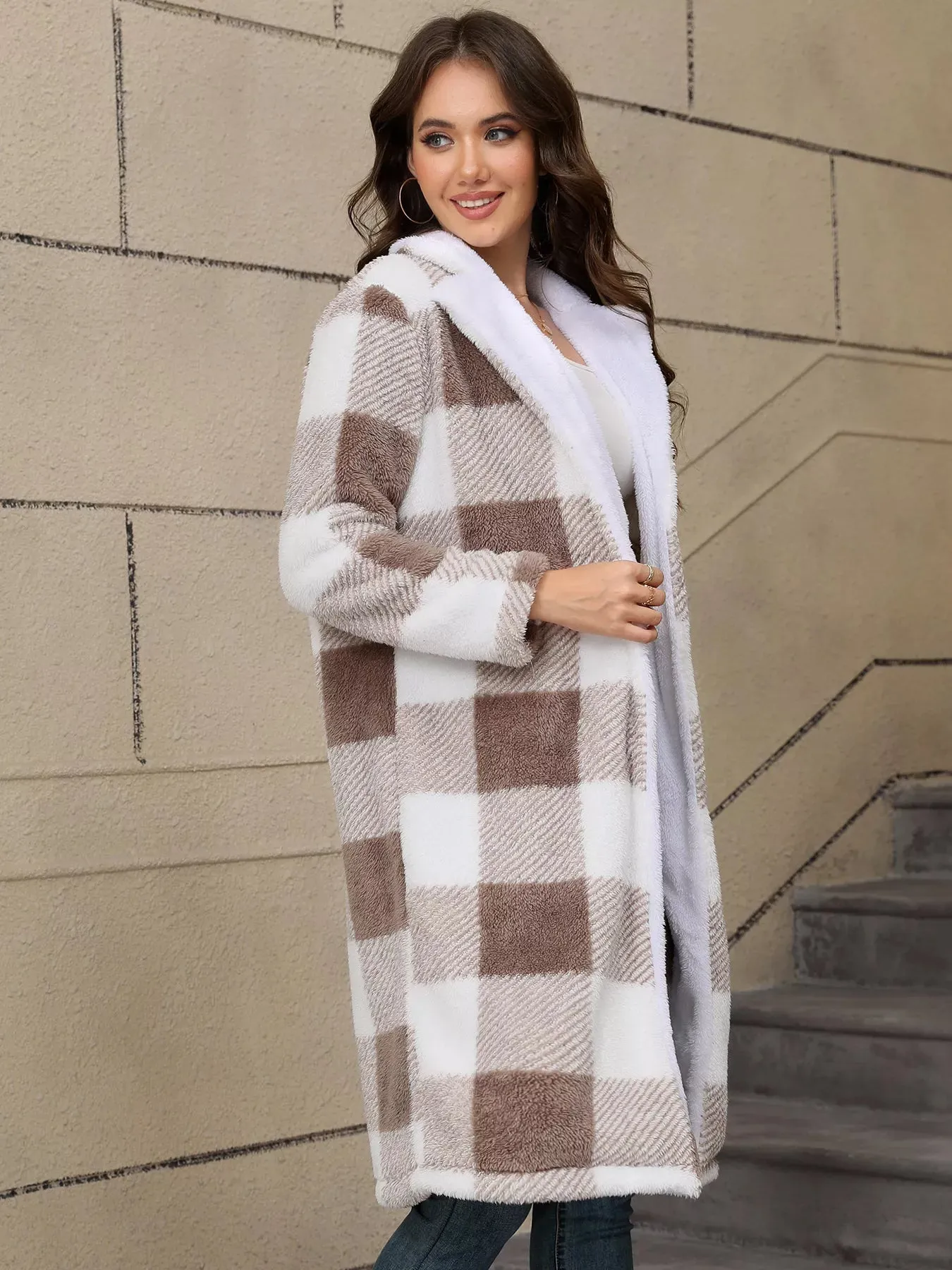 Cozy Plaid Fleece Longline Winter Coat sold by Charming Charlie product image thumbnail 5