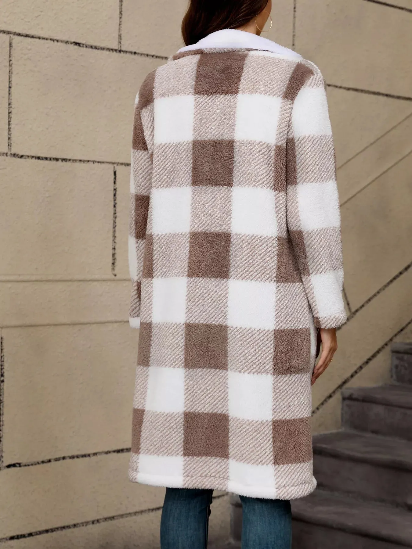 Cozy Plaid Fleece Longline Winter Coat sold by Charming Charlie product image thumbnail 2