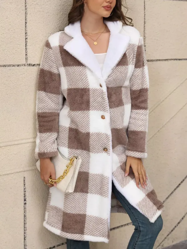 Cozy Plaid Fleece Longline Winter Coat sold by Charming Charlie