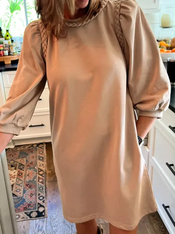 Braided Trim Puff Sleeve Dress sold by Charming Charlie