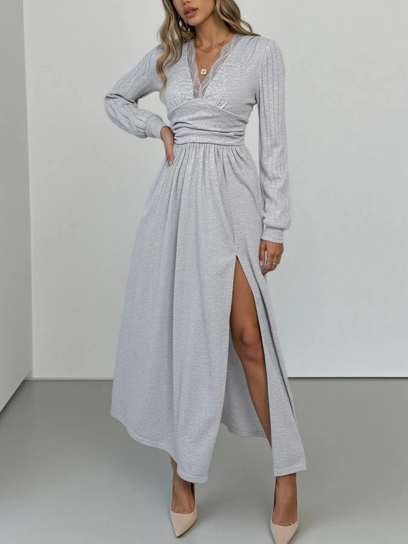 Lace Detail V-Neck Maxi Dress with Side Slit sold by Charming Charlie product image thumbnail 3