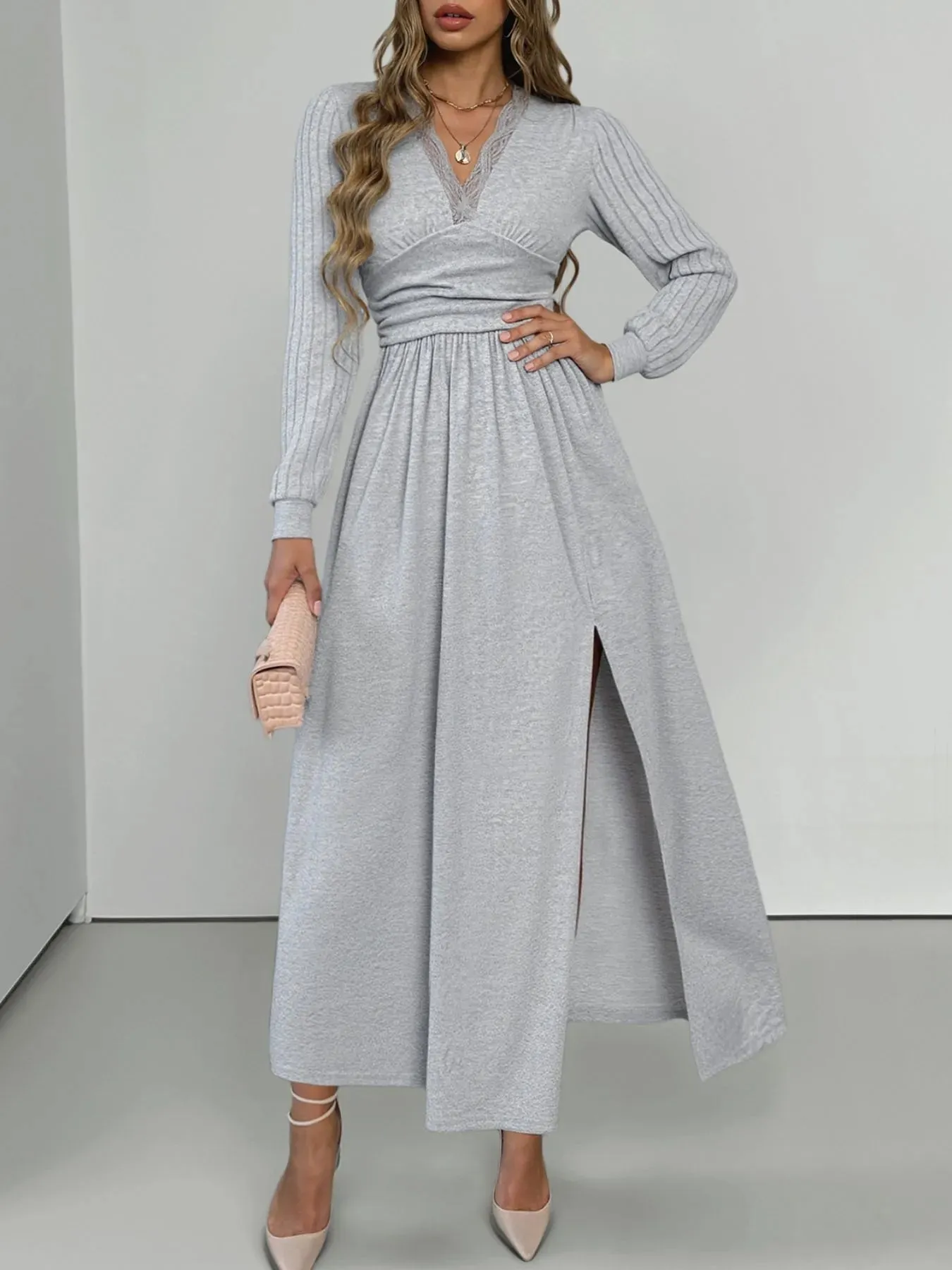 Lace Detail V-Neck Maxi Dress with Side Slit sold by Charming Charlie product image thumbnail 2